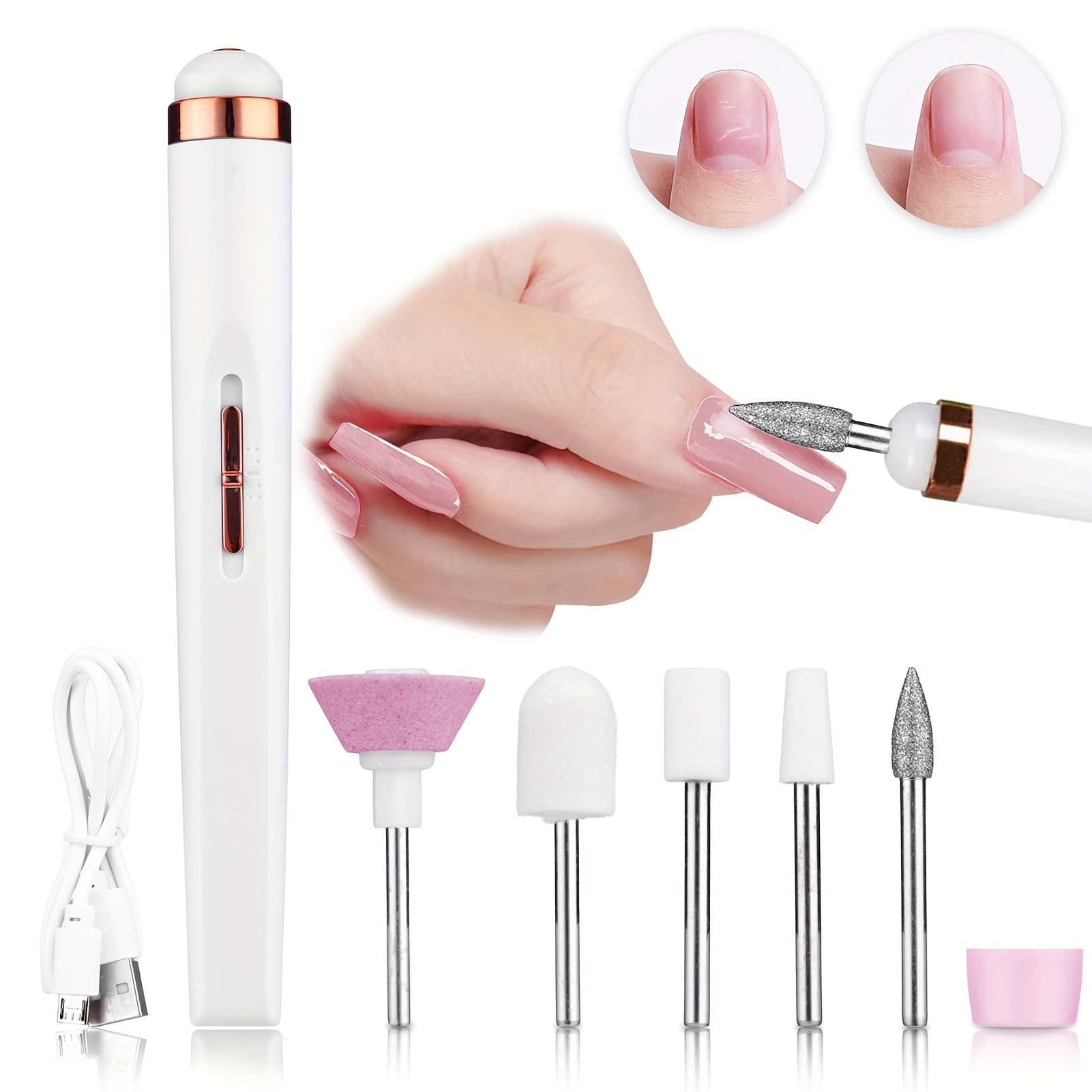 TEMU Portable Cordless Electric Nail Drill, Professional Rechargeable Manicure Pedicure Tool With Nail File Bits And Sanding Bands For Acrylic Gel Nails Polishing, Rechargeable Nail File Machine