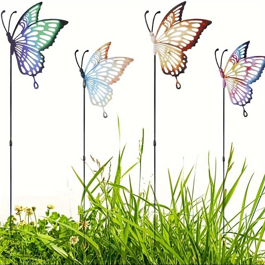 TEMU 4 Pack Garden Stakes Decor Metal Yard Art Ornaments Large Butterflies Outdoor Decorative Patio Lawn Decor Memorial Gifts For Women Mom 24.8inch (colorful )