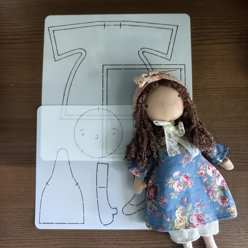 TEMU Handmade Diy Picture Template For Pet Sewing - Doll Placement Guide With Floral Dress & Bow Detail, Soft Stitching Template For Dolls, Crafts, And Home Decor, Sewing Accessories