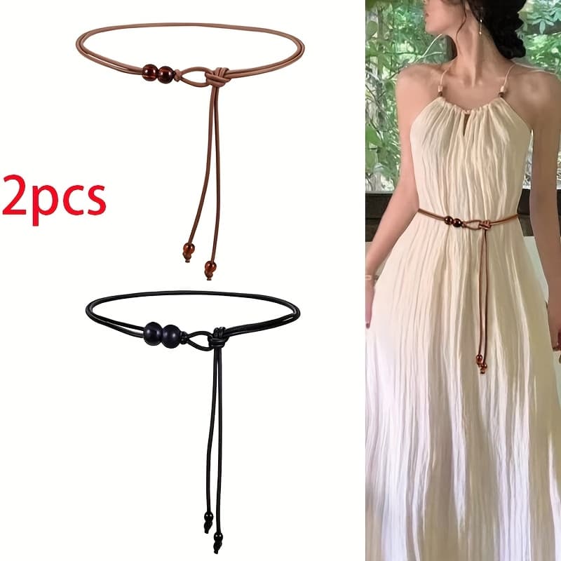 TEMU 2pcs Women's Belt Set, Elegant Bead Temperament Waist Rope, Bohemian Easy Matching Dress Shirt Coat Belt