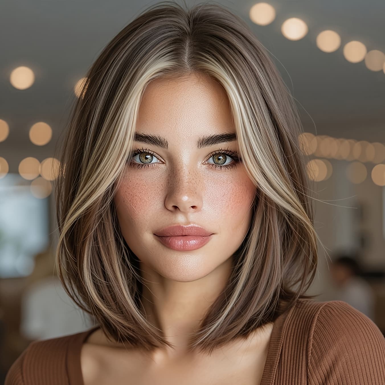 TEMU 10-inch Brown White Golden Highlighted High-tier Clavicle Bob Women's Short Straight Wig Synthetic , Suitable For Office Commuting, Makeup, Music Festivals Halloween And Other Daily Activities