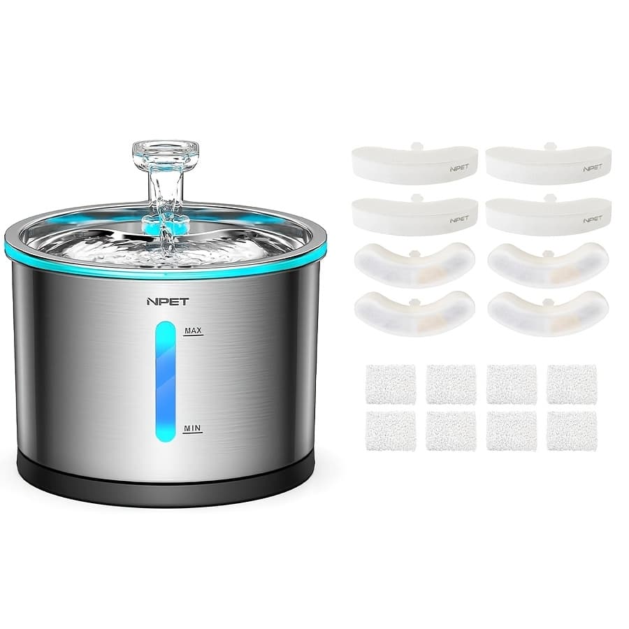 TEMU Npet Wf210 Stainless Steel Cat Water Fountain, 50oz/1.5l Dishwasher Water Dispenser Featuring A Window, Automatic Water Dispenser With Light For Indoor Cats, Comes With Design Replacement Filters