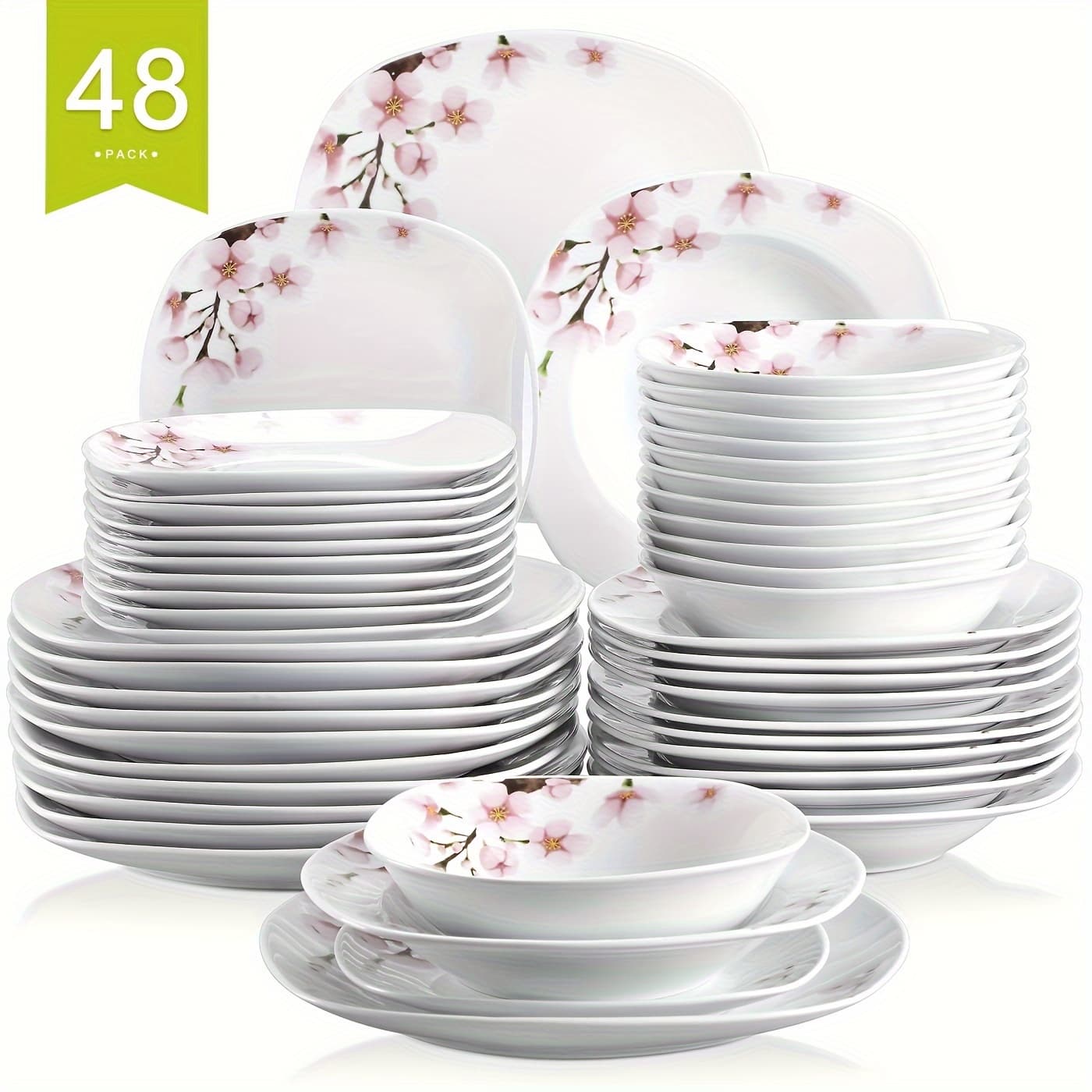 TEMU 48pcs Dinner Set Porcelain With Tableware Plate Bowl Service For 12 People