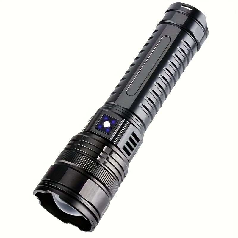 TEMU 4500 Rechargeable Led Flashlight, 1pc Tactical Flashlight With Cob Tail Light, 5 Lighting , Waterproof, Adjustable Focus, For Camping, Fishing, Emergency, Outdoor Activities
