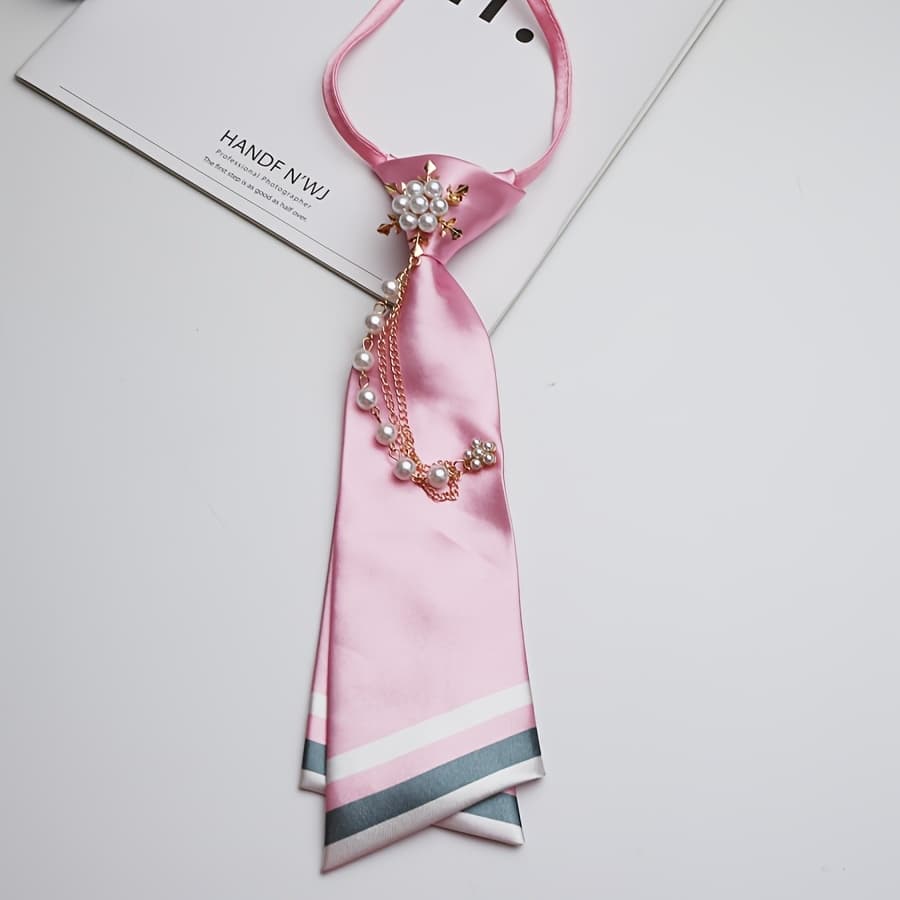TEMU 1pc No-sew Beaded Floral Tie, Double-layer Necktie, Suitable For Casual Streetwear, Parties, And Daily Wear