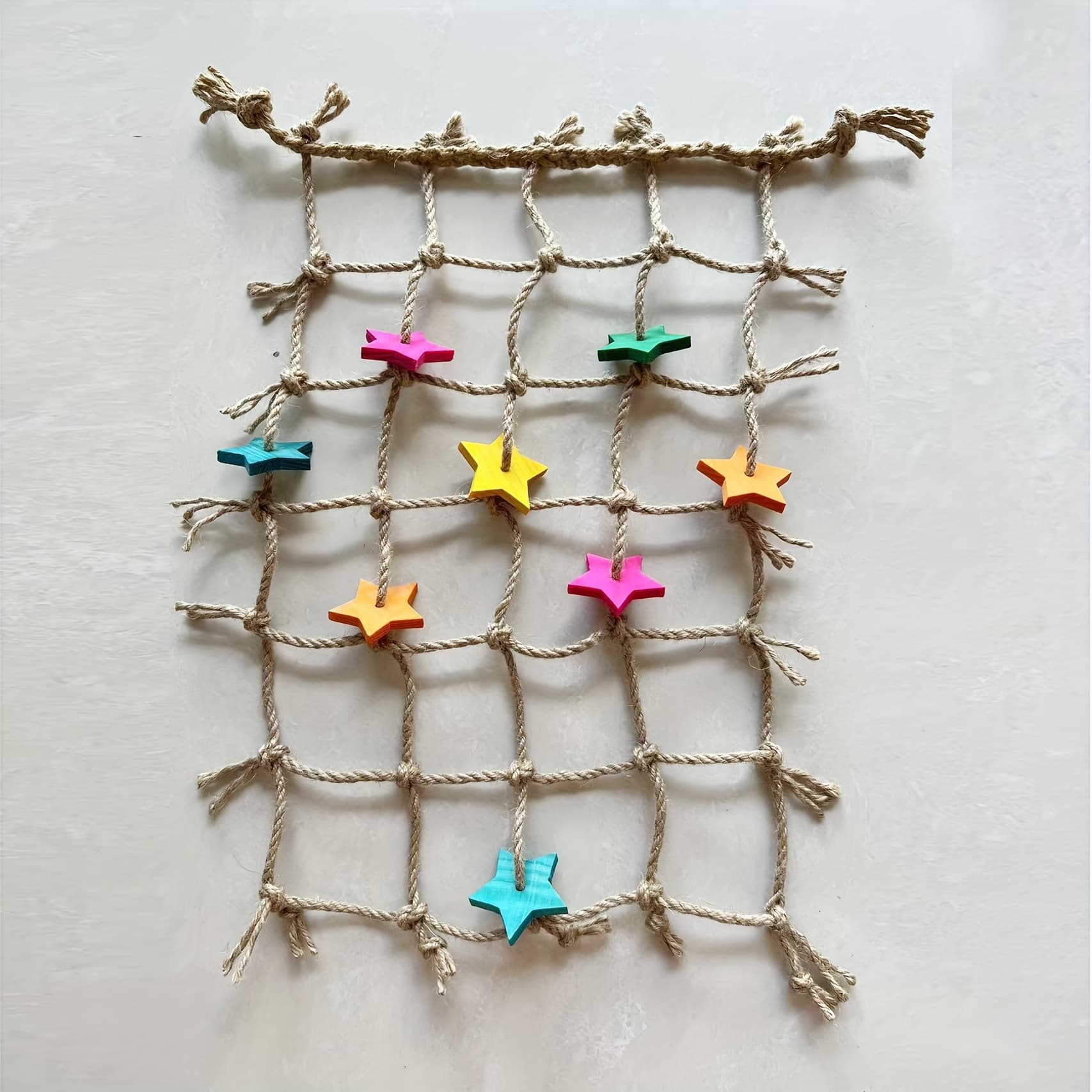 TEMU 1pc Climbing Net For Birds Featuring Vibrant Star Shapes And Chewable Toys, Made From Sturdy Hemp Rope. This Versatile Play Gym For Parrots Is Perfect For Climbing, Resting, And For Food
