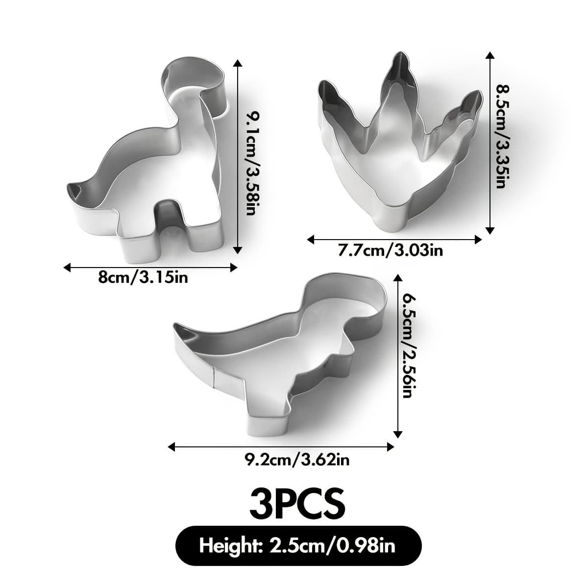 TEMU 3pcs Dinosaur Cookie Cutter Set, Stainless Steel Dinosaur Shapes For Birthday Party, Pastry, Biscuit & Sandwich Cake Molds, Baking Tools, Kitchen Gadgets For Christmas & Easter