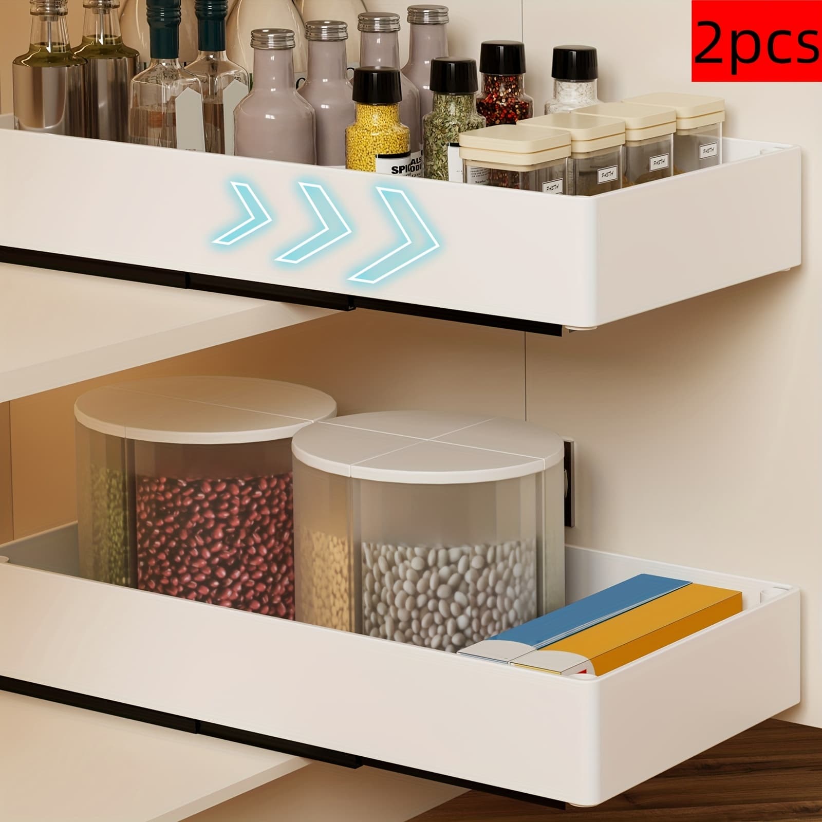 TEMU Set Of 2 Pull-out Cabinet Organizers, No-drill Storage Solution, And Storage Racks, Detachable Slide-out Organizer For Kitchen, Bathroom, Pantry, And Cabinets