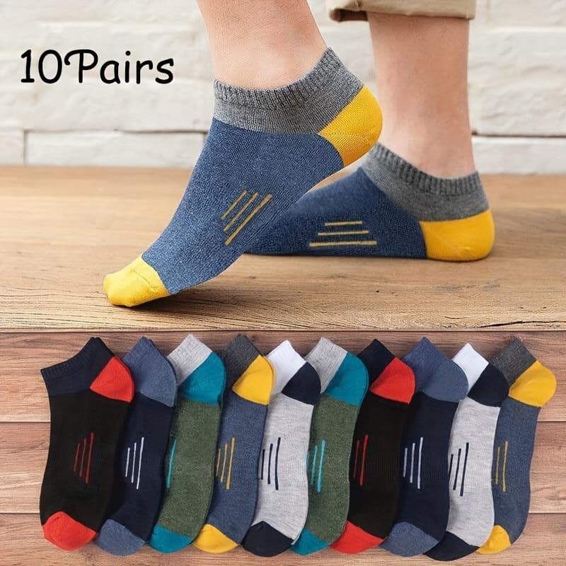 TEMU 10 Pairs Of Men's Color- Three-stripe Breathable And Comfortable Sports Casual Short Socks