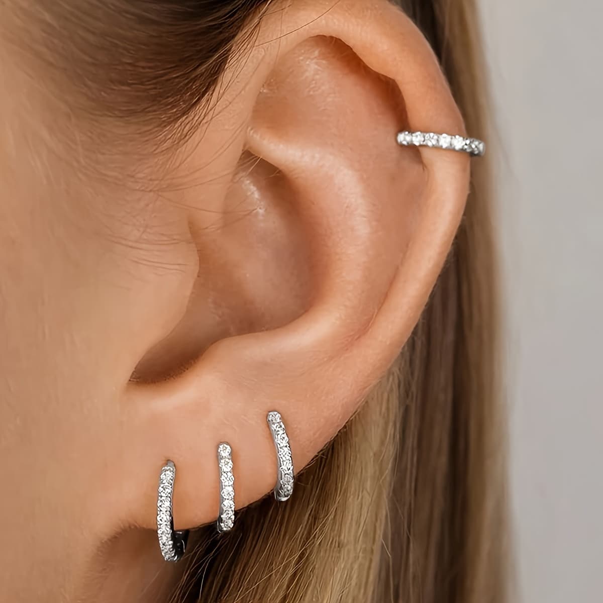TEMU Set Of 8 Elegant And Hoop Earrings With Rhinestones, Perfect For Daily Wear And Parties