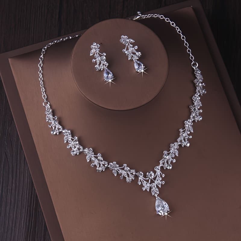 TEMU Bride Jewelry, Wedding Dress Accessories, A Necklace+a Pair Of Earrings, Set, Wedding Banquet Party Necklace, Earring Set