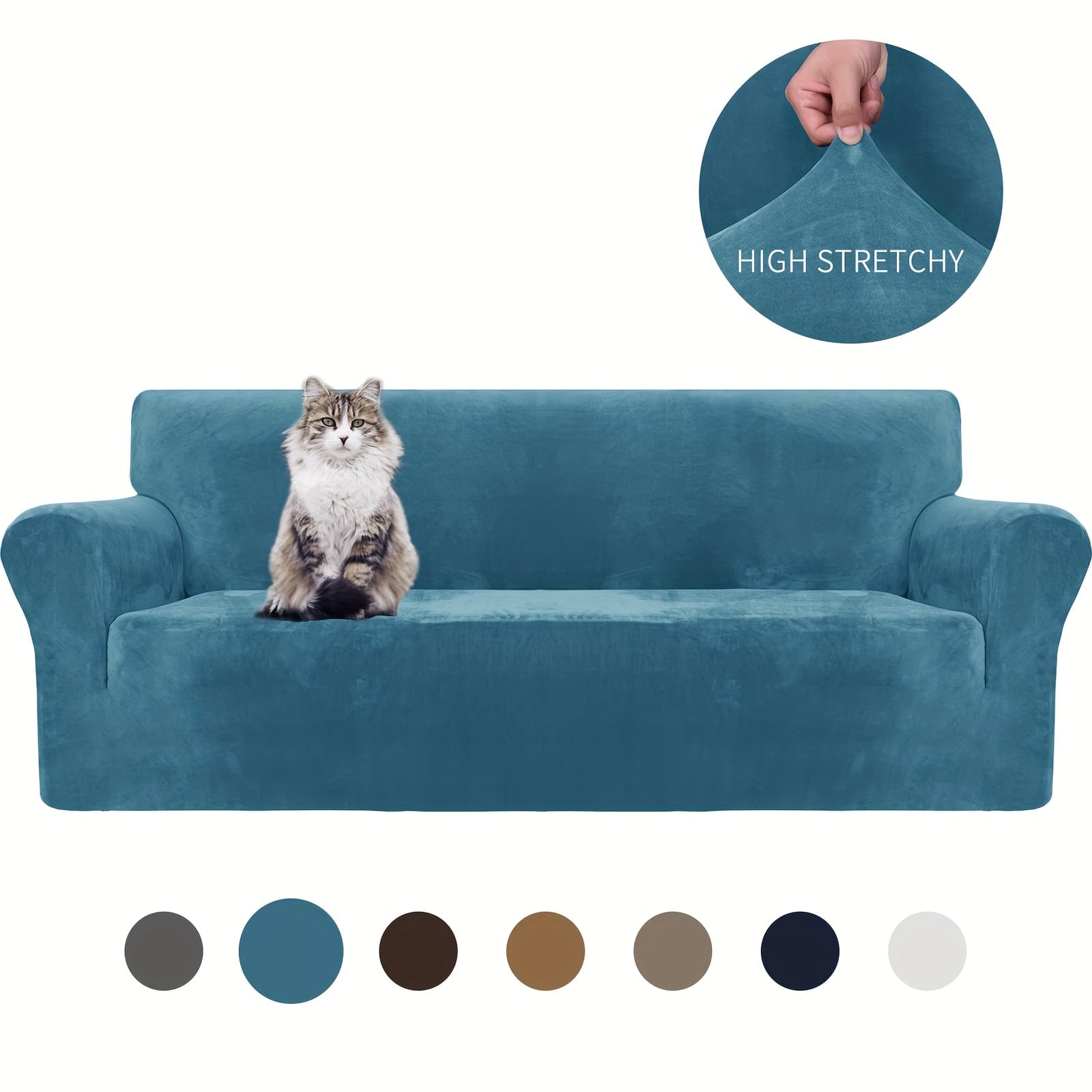 TEMU Upgraded Thickened Velvet Stretch Sofa Cover, Thickened 360° All-inclusive Sofa Cover, Living Room With Armrest Combination Sofa Cover, Elastic Bottom Sofa Cover, Suitable For Families With Pets