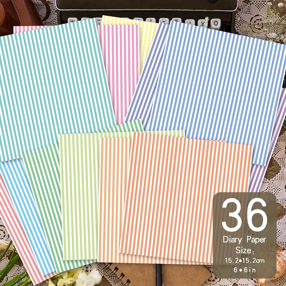 TEMU 36 Sheets Paper, 6×6'', Ideal For Journals, Handmade Cards, Albums, Gift Wrapping, Gift Packaging, Album Planner Decorative Paper - Color Vertical Pattern