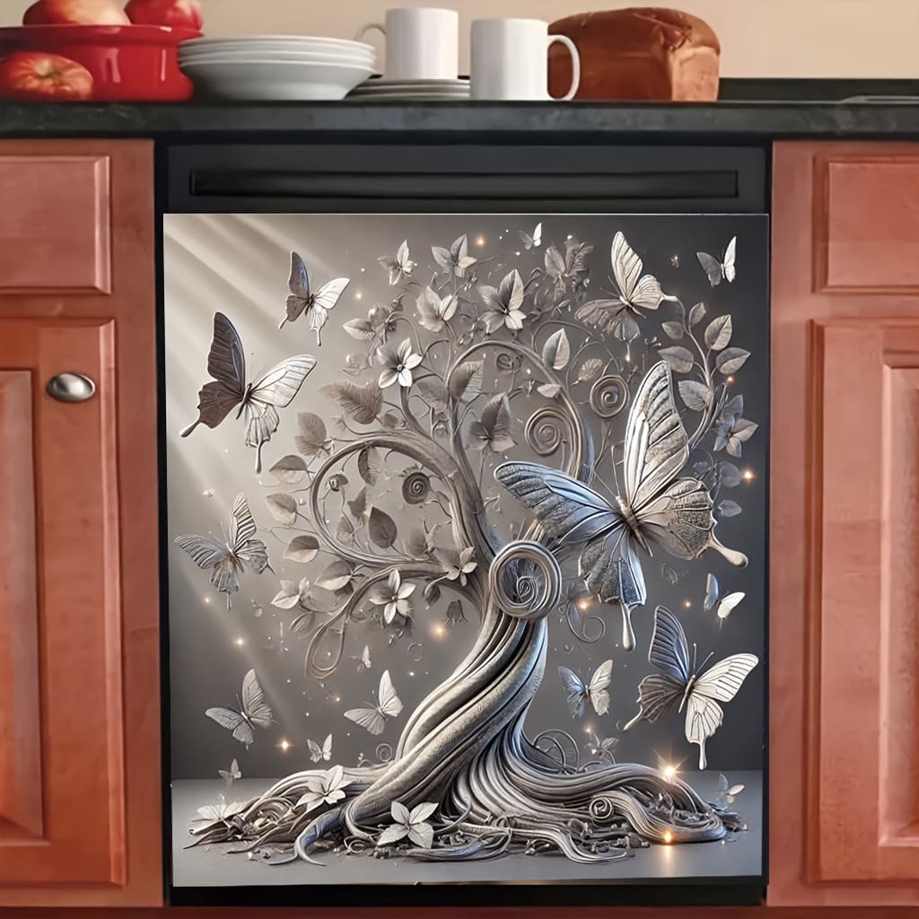 TEMU 2d Flat - 2d Flat - A 2d Magnetic Dishwasher Door Cover Sticker Featuring A Metallic Style And , With Exquisite , Easy To Clean, Reusable, Scratch-resistant Coating