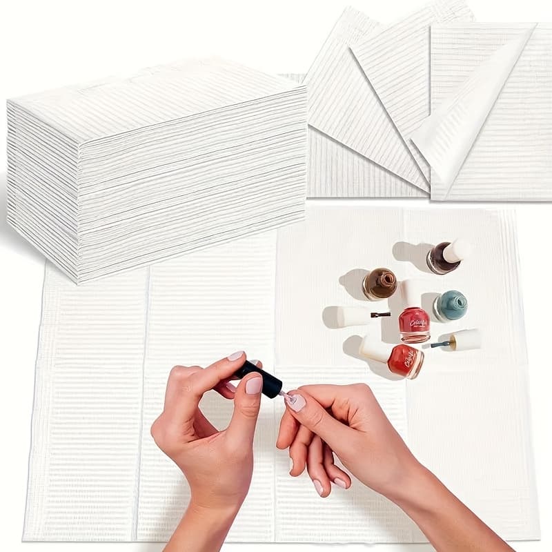 TEMU 25pcs Disposable Nail Table Mats - Waterproof Pink Striped Paper Towels, Suitable For Nail Care And Pedicure, Disposable Hygienic Salon Home Care Towels, Elegant Design, Textured Surface
