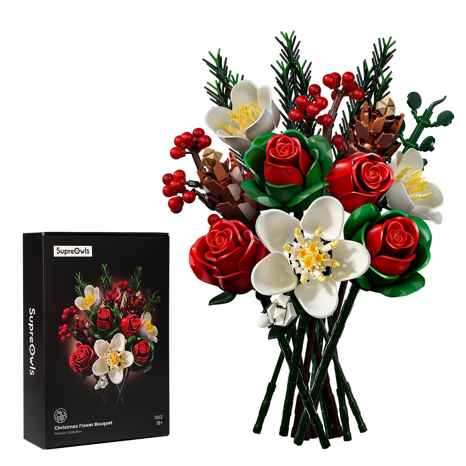 TEMU Rose Artificial Flower Decoration Diy Building Block Bouquet Toy Set, Girls' Birthday Gift, Gift, Rose Bouquet, Artificial Flower, Flower Series Bouquet, Suitable For Desktop Decoration Flowers