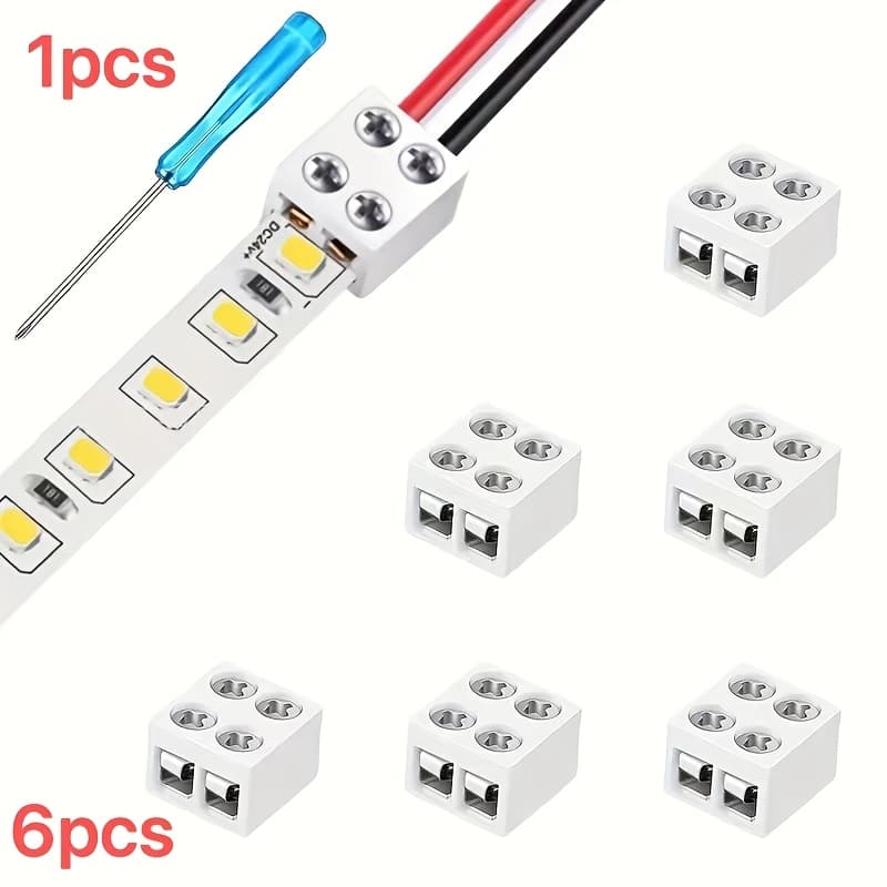 TEMU 7pcs Screw Fixed Solderless Tape Led Strip Connector 2pin 8mm, Wire, 1 Screwdriver, Suitable For 2835 3528 Led Light Strip