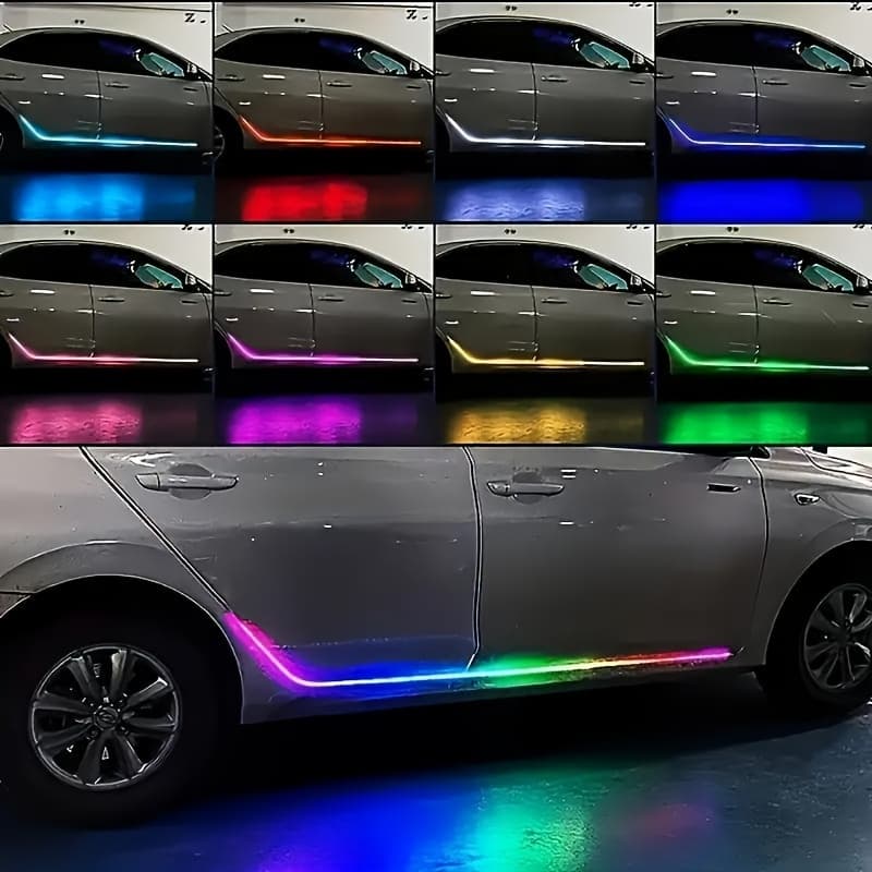 TEMU 2pcs 60in Rgb Led Door Pedal Light Strip - Neon Decorative Light With Remote Control, Usb Powered, Battery Free - Suitable For Racing Effect On Cars, Trucks, And Pickups