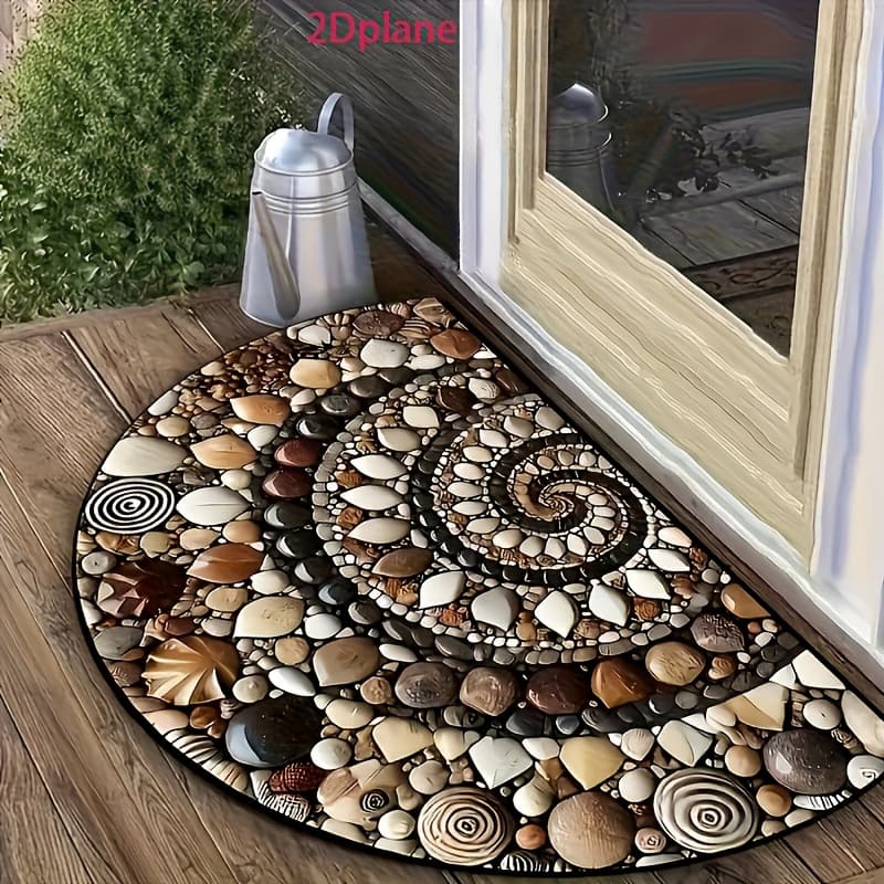 TEMU 1pc 2d Plane Pattern Courtyard Lawn Garden Outdoor Decorative Doormat, Outdoor Decoration, Lightweight Semicircular , Washable And Machine Washable Semicircular Doormat