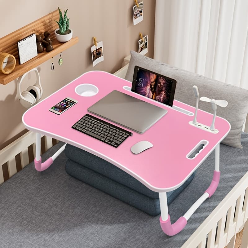 TEMU Laptop Bed Table Bed Laptop Table With Led Lights, Folding Laptop Stand, Laptop Table With Storage Drawers And Shelves, Laptop Bed Tray Table For Reading And Writing On Bed Sofa Floor