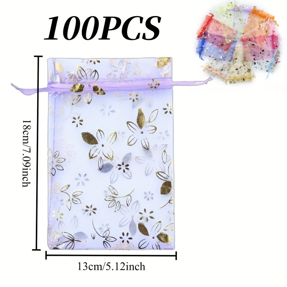 TEMU Gift For Her/him Mixed Peach Pattern Drawstring Transparent Gauze Bag Jewelry Gift Gift Bag Gift Bag Party Valentine's Day Christmas Gift Bag - 100pcs