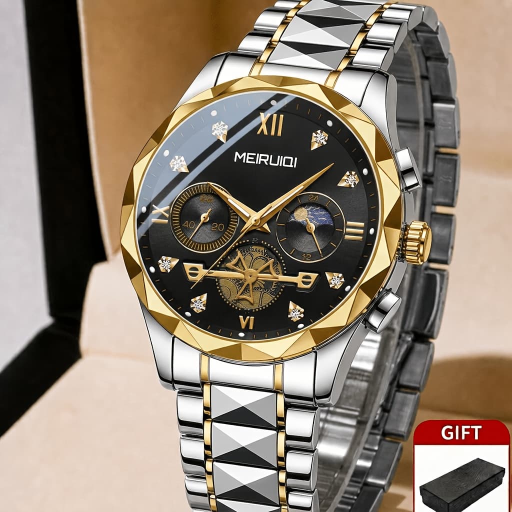 TEMU 1pc Teen Men's Steel Strip Mature 3 Eye Quartz Watch