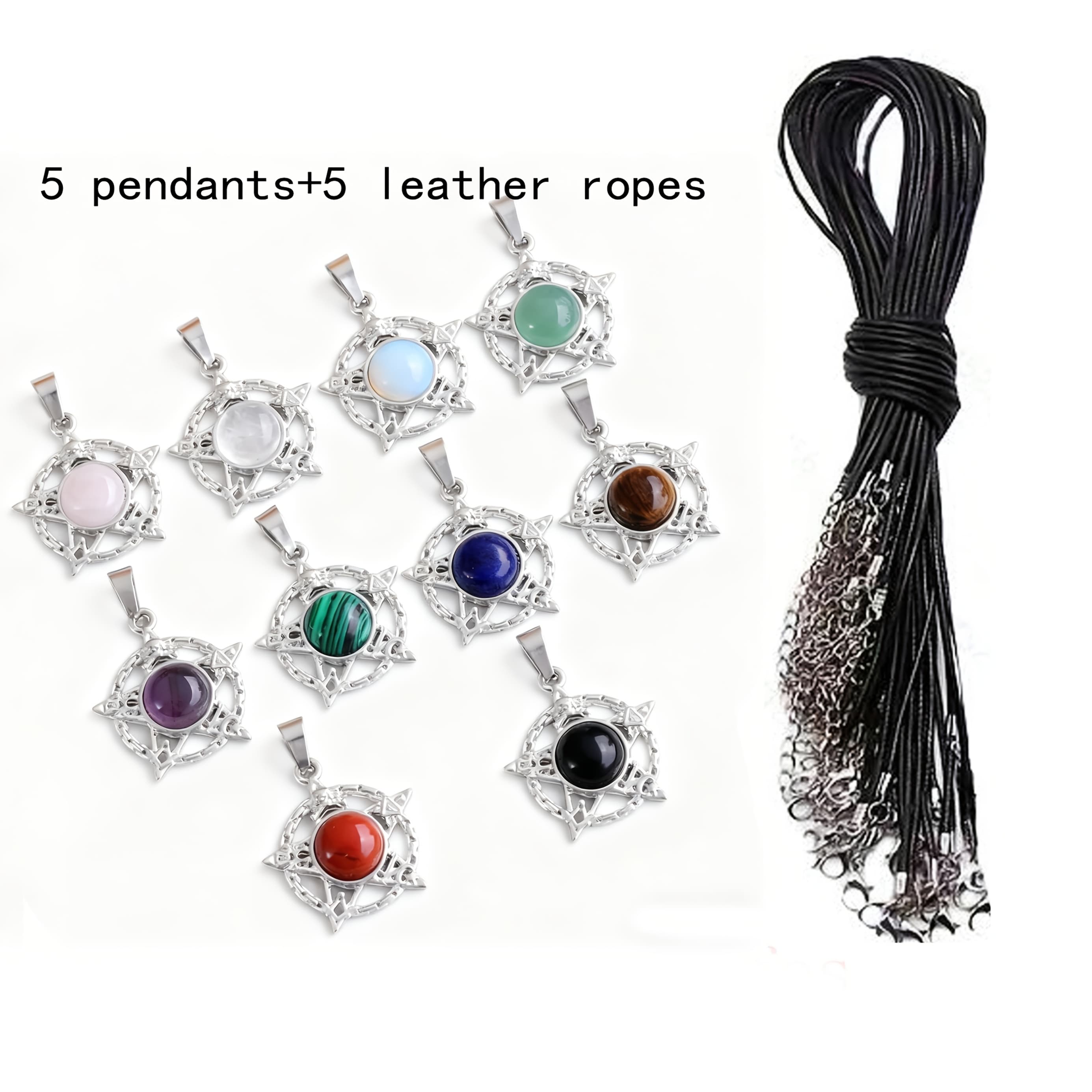 TEMU 10pcs Set Of Natural Stone Pentagram Elegant Fashion Pendant Jewelry Making Necklace Suitable For Daily Wear Holiday Gift (5pcs Pendants And 5pcs Chains)