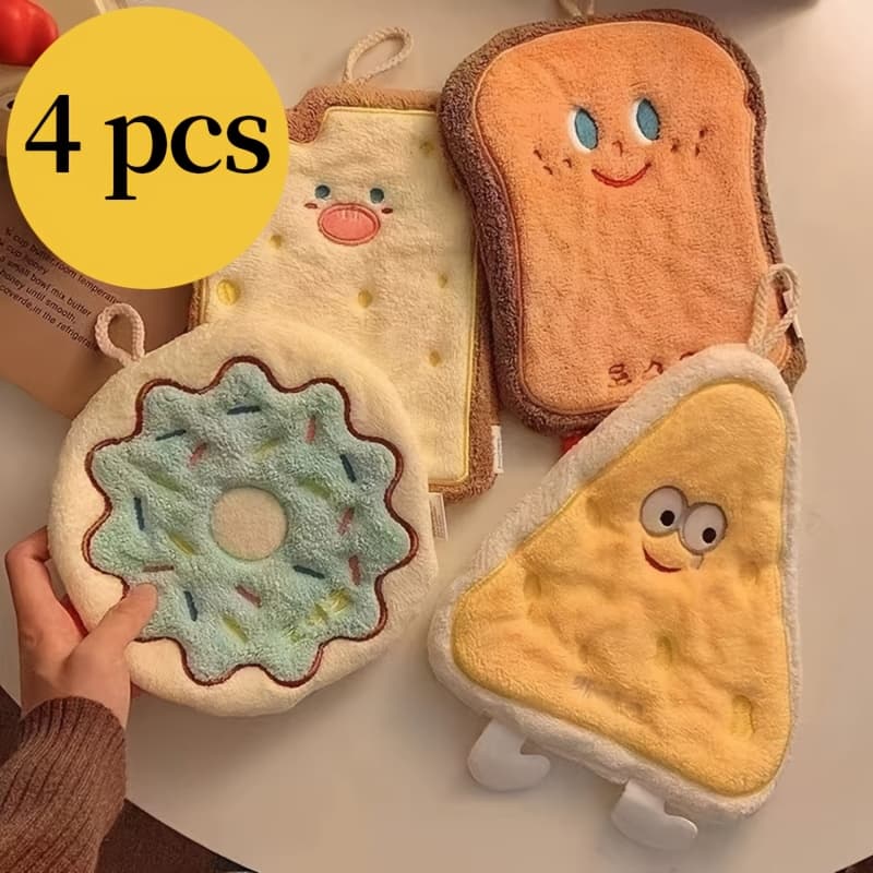 TEMU 4pcs Cheese-shaped Hand Towels - Thickened Absorbent Microfiber Towels, Suitable For Hand Washing, Cute Cheese Shape With Convenient Hanging Holes, Soft Bathroom And Kitchen Dual-use Towels