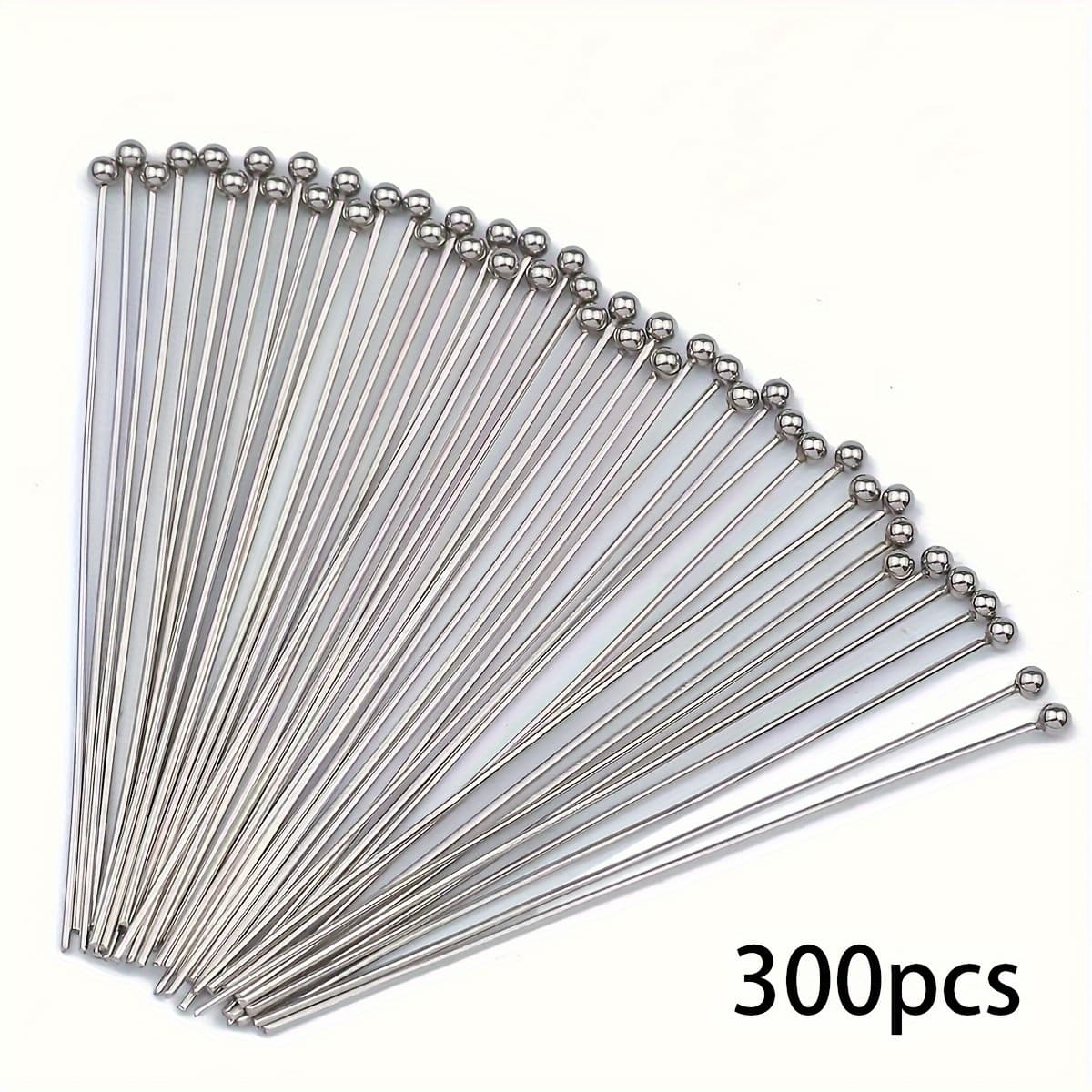 TEMU 300pcs Of 5cm Long Ball-end Head Pins, Stainless Steel, Non-fading, , Cuttable, For Handmade Bracelets, Necklaces, Earrings, Jewelry, And Ornaments Making