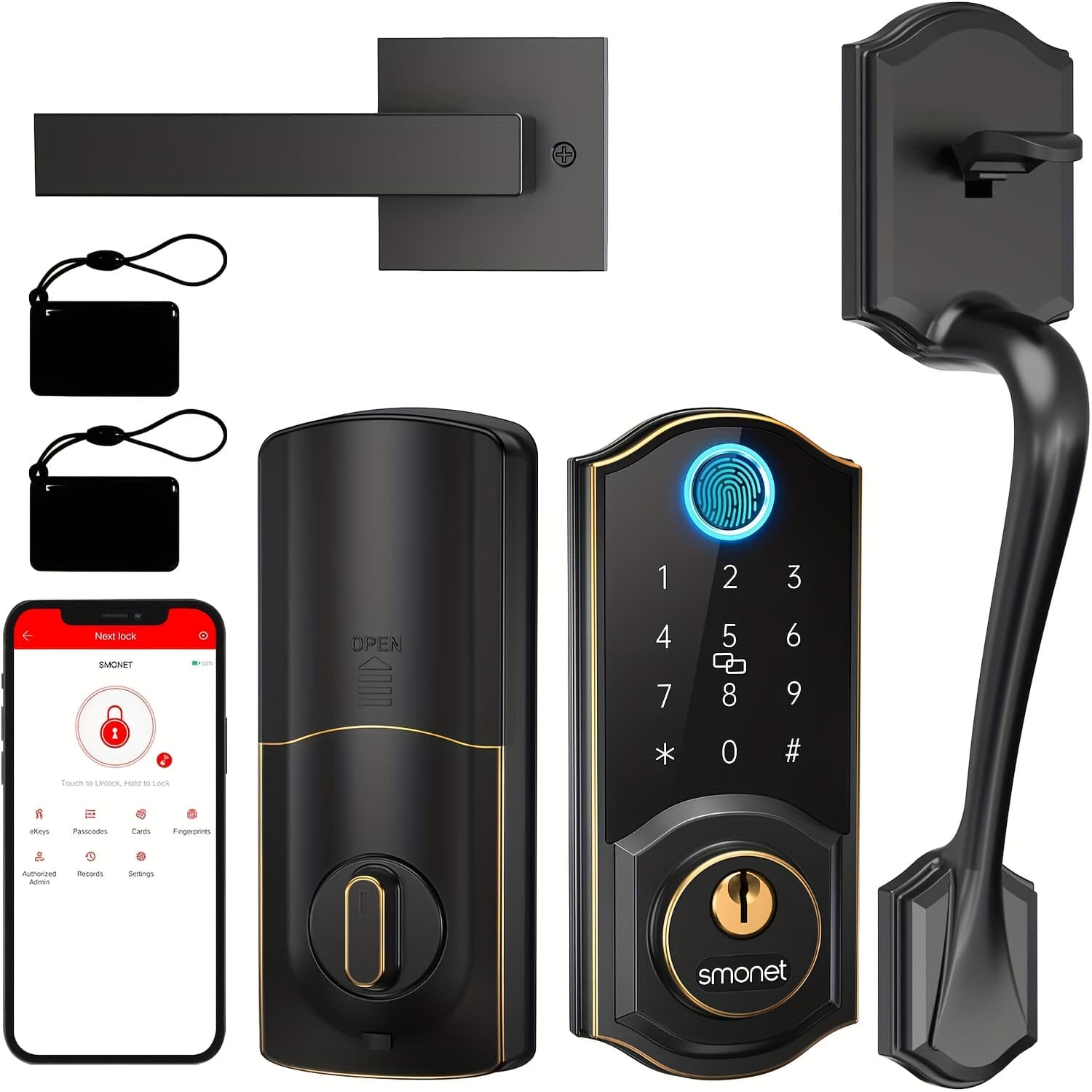 TEMU Smonet Door Lock Set Keyless Entry Door Lock With Handle Fingerprint Smart Deadbolt Bluetooth Electronic Digital Keypad Lock Phone App For Home Office Hotel