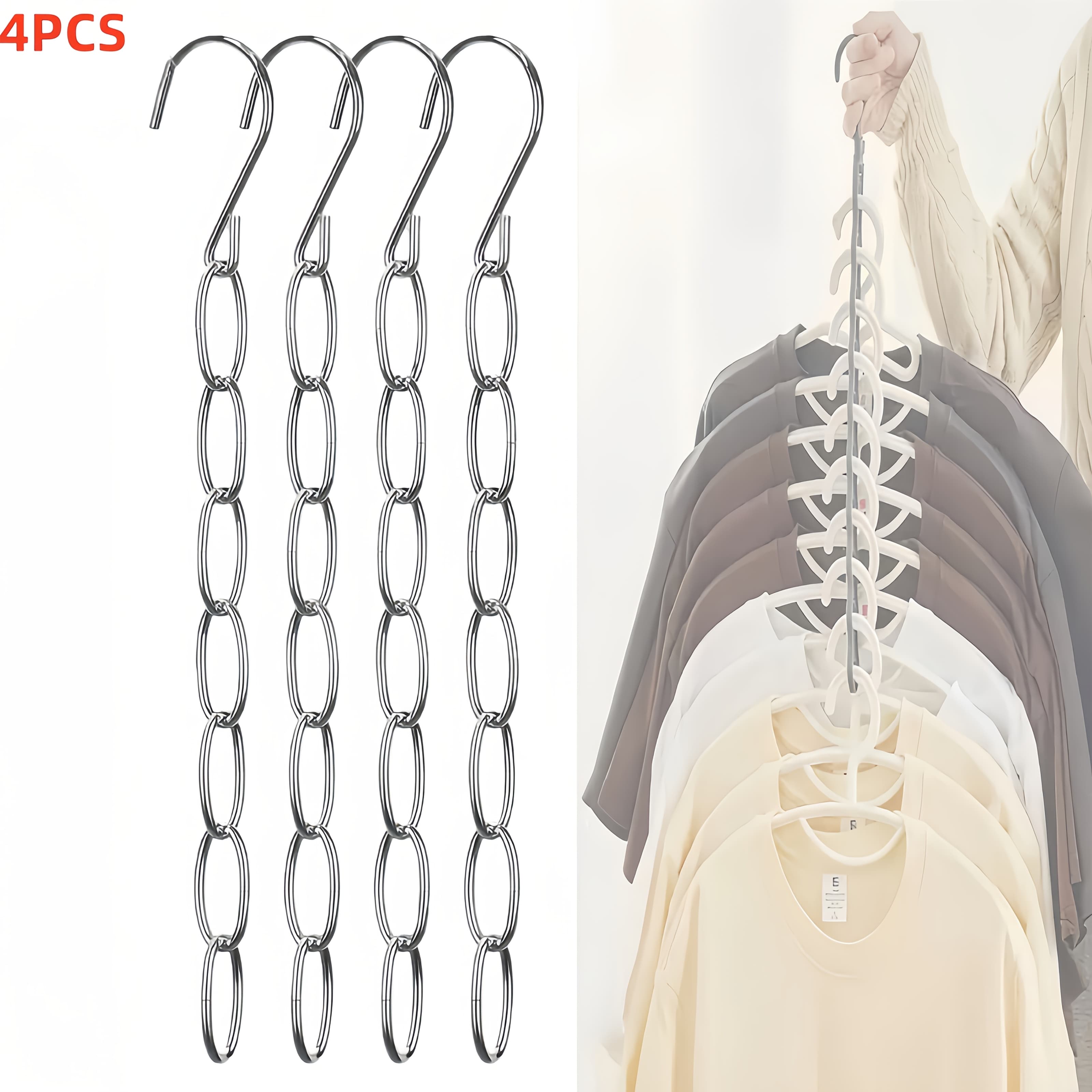 TEMU Four-piece Clothing Chain Hanger Set, Metal Wardrobe Storage Space With , Must-have Item For College Dorm Rooms, Closet Storage, And Home, Office, And Travel Storage