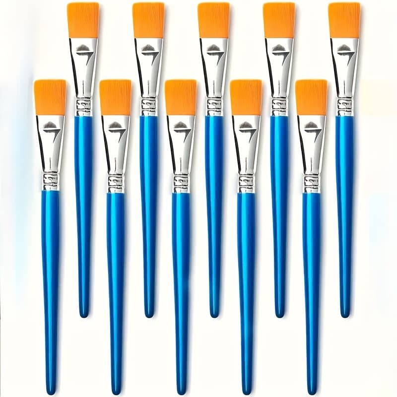 TEMU 10-pack Paint Brush Set - High-quality Plastic Fiber Bristles, Suitable For Acrylic And Oil Paint - Durable Art Tools For Artists And Diy Projects