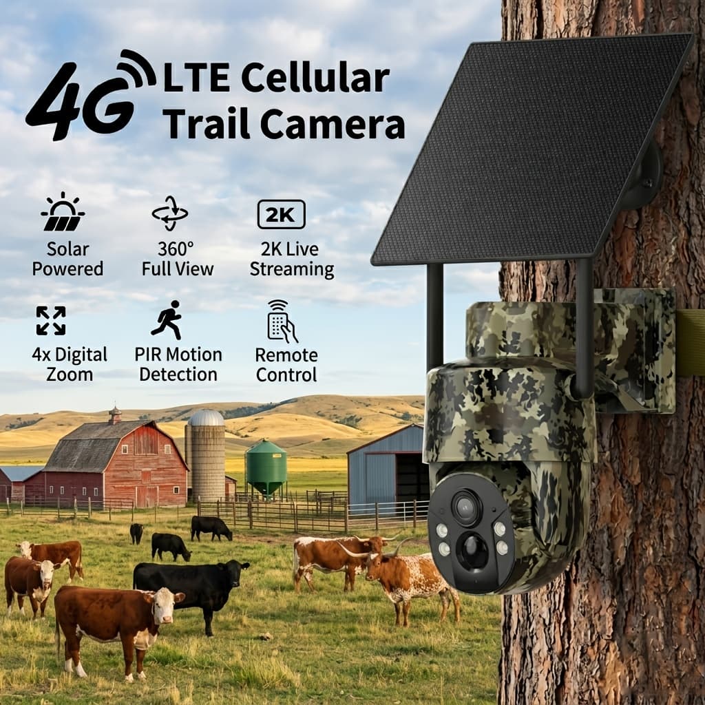 TEMU 4g Solar Lte Wireless Security Camera, 2k 4mp Color Night Vision No Wifi Outdoor Camera, 360° Pan Tilt, Ai Human Detection, Cloud/sd Storage, Works With At&t