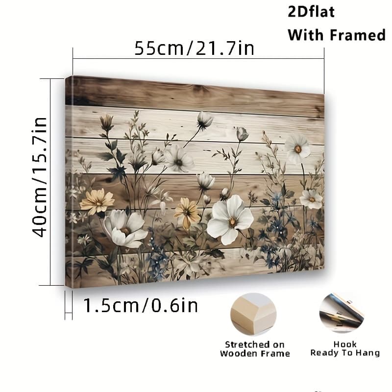 TEMU 1pc Framed Wall: Rustic - Frame & Canvas Textured , Soft Botanical Decor Suitable For Living Room, Bedroom, Kitchen, Office - Frame (), 2d Flat