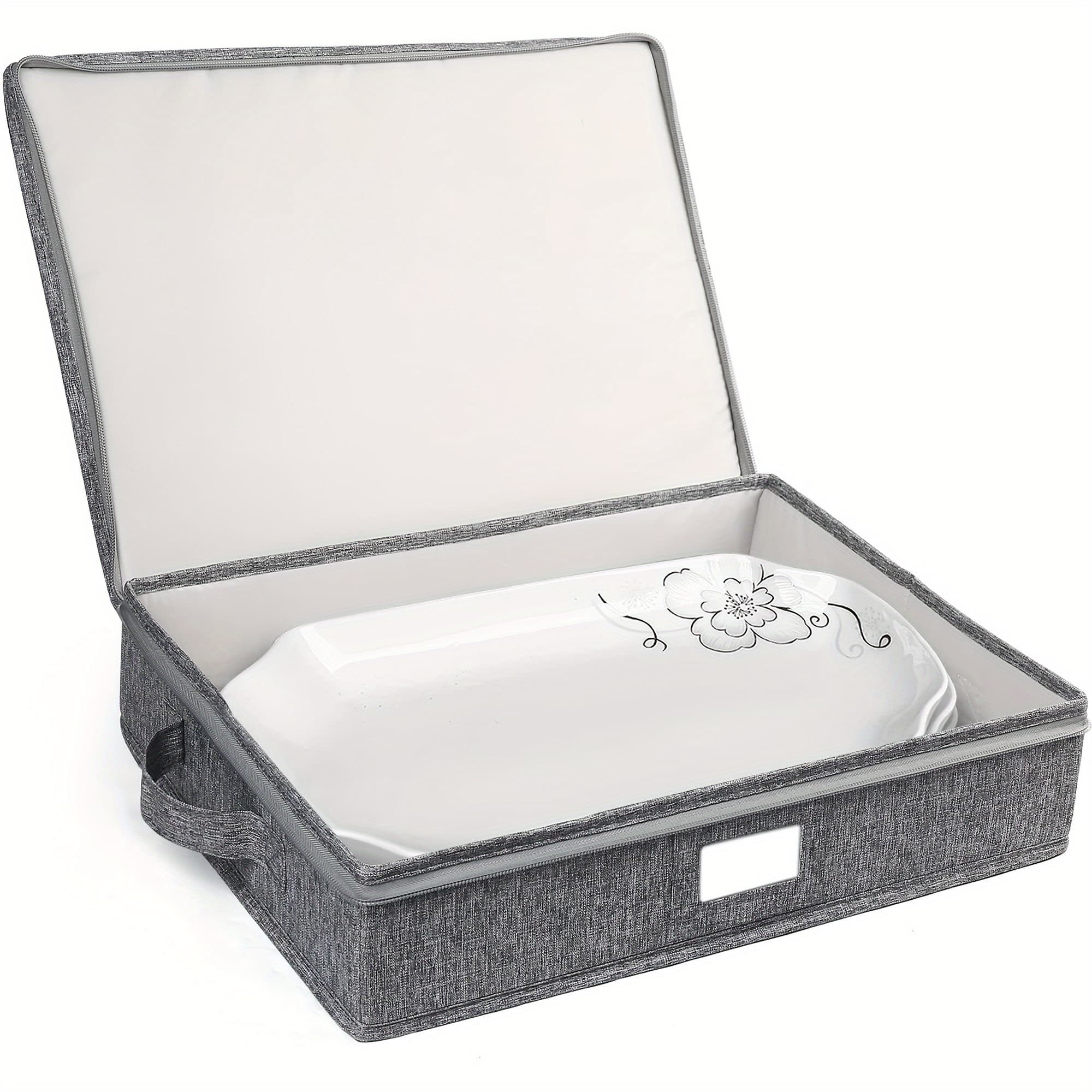 TEMU Platter Storage Case - Stackable China Storage Containers Hard Shell With Zipper & Label & Sturdy Handles, Shelf Baskets