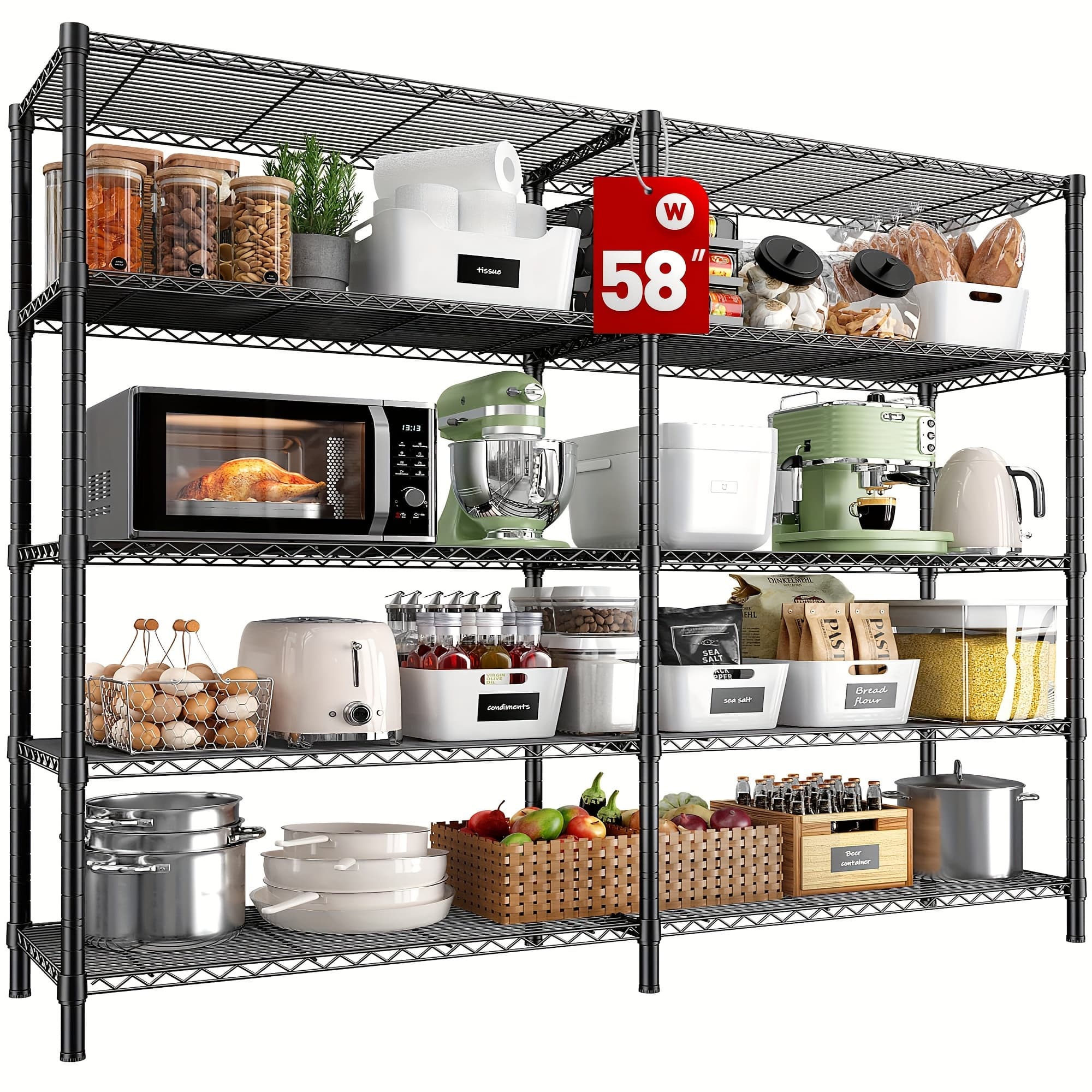 TEMU 1400lbs Storage Shelves 58'' Shelving Tier Metal Shelving For Storage Rack Shelves For Storage Heavy Duty Garage Shelf Pantry Shelves Kitchen Shelving, 58''w*59''h*13.8" D, Utility Racks