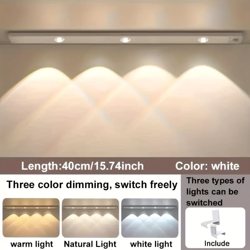 TEMU Human Body Sensing Light, Sports Sensing Light, Usb Rechargeable And Dimmable 3 Color Led Light, Night Light, Safety Clip Included, Wireless Light, Under Cabinet Lighting, Office Lights, Bedroom