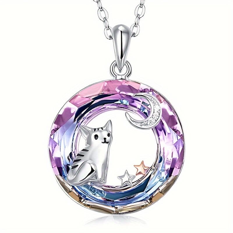 TEMU Fashion Cat Moon Necklace Women's Moon Star Crystal Animal Jewelry Women's Accessories For Wife And Daughter Mother Birthday Gift Anniversary Gift Holiday Party Gift