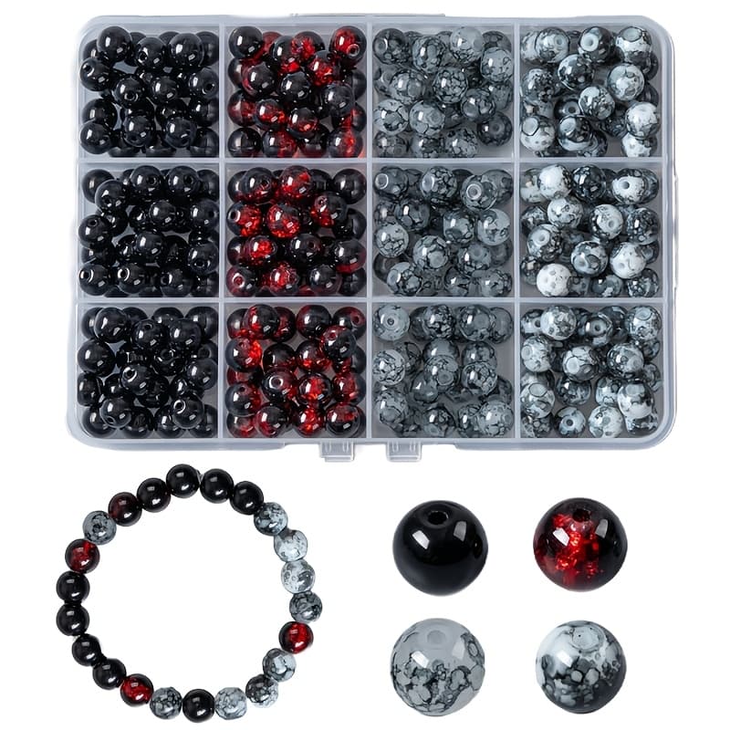 TEMU Black Glass Beads Jewelry Making Kit Box For Friendship Bracelets, Necklaces And Earrings 8mm