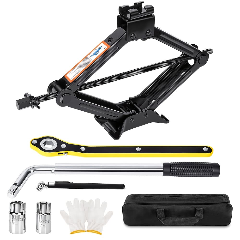 TEMU Car Jack Kit Scissor Jack For Car (4409 Lbs) Tool Kit Universal Car Emergency Kit With Lug Wrench Tire Changing Kit For Car Suv