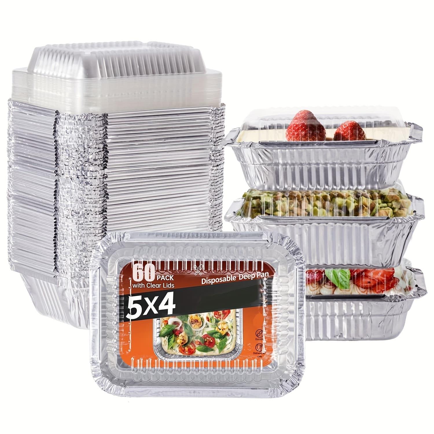 TEMU 60/120 Pack Small Aluminum Pans With Clear Lids - 6" X 4.7" Mini Foil Pans With Lids, Disposable Pans For Baking Cakes, Serving Desserts, Portioning Meals & Prepping Food