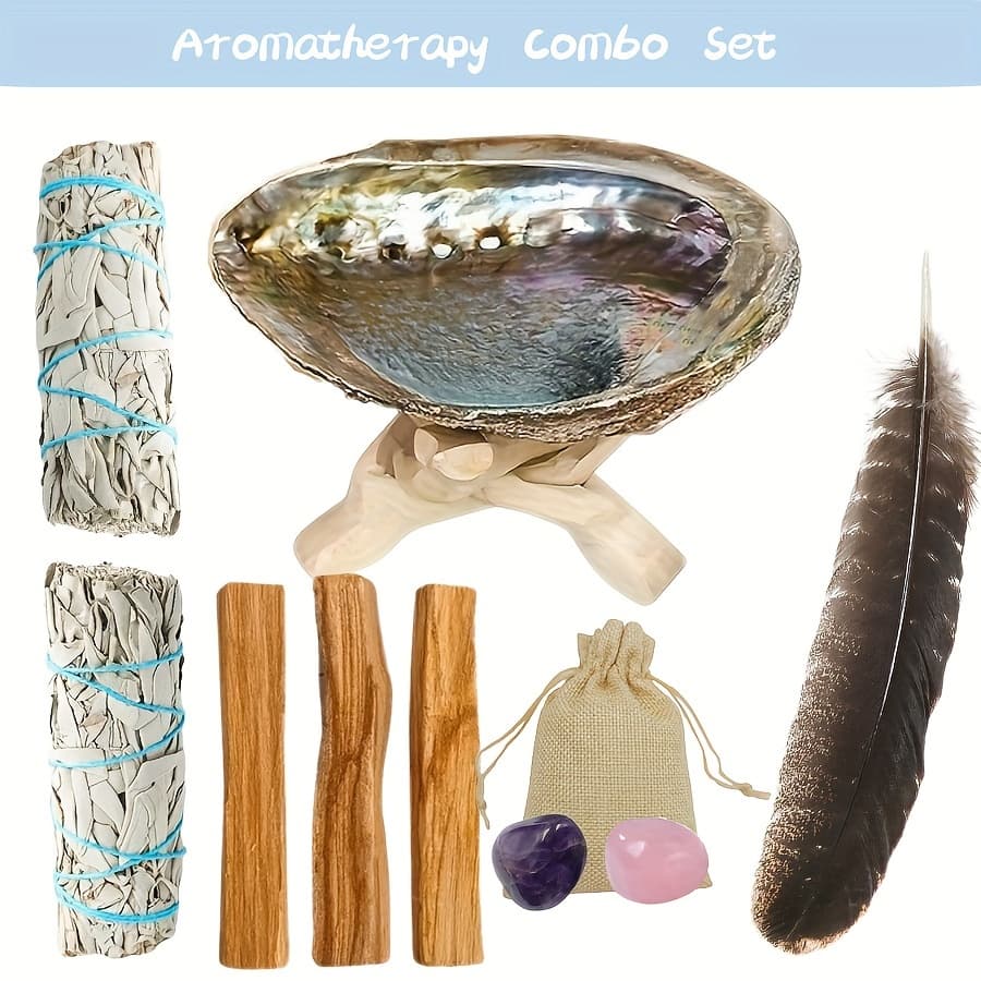 TEMU Family Set: Includes , Palo , Abalone Shell & Stand, And Feather. Ideal For Gift Sets, Home Decor, Party Decorations, Room Decor, And As Gifts For Valentine's Day, Christmas, And Thanksgiving.