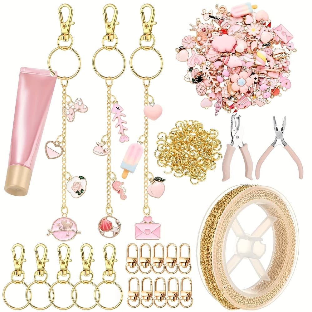 TEMU 168pcs Kit For Lip Gloss, Including Bag Charms, Jewelry Chains, Clips With Rings, Swivel Hooks, Clasps, And 200 Jump Ring Extenders For Crafts For Women