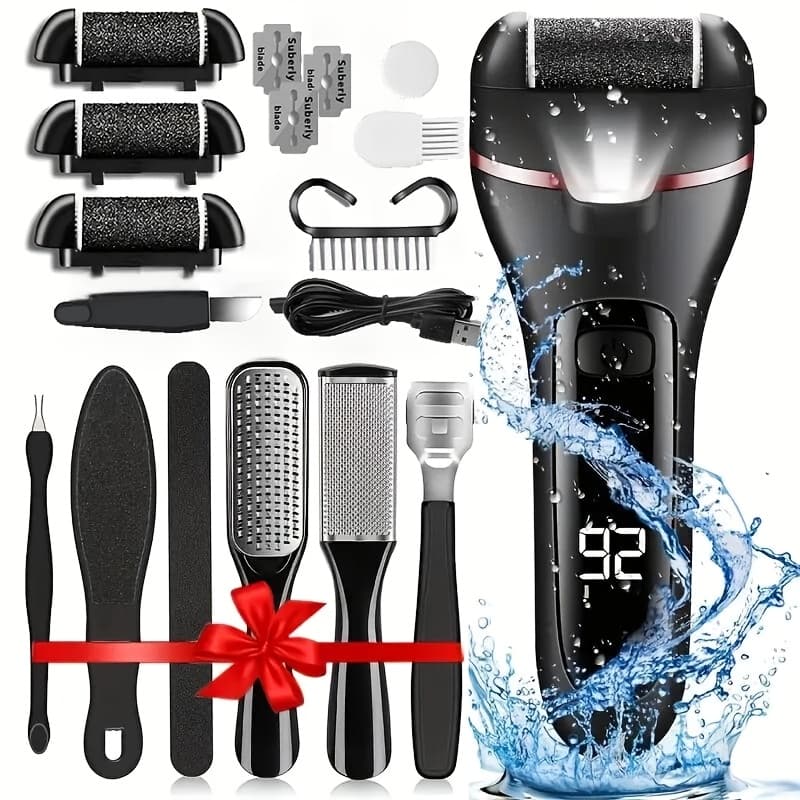 TEMU Rechargeable Electric Foot Remover With Digital Display, 10-in-1 Pedi Tools Set Including 3 Replacement , Professional Foot Care Kit For Dead Skin, Hard Skin & Removal