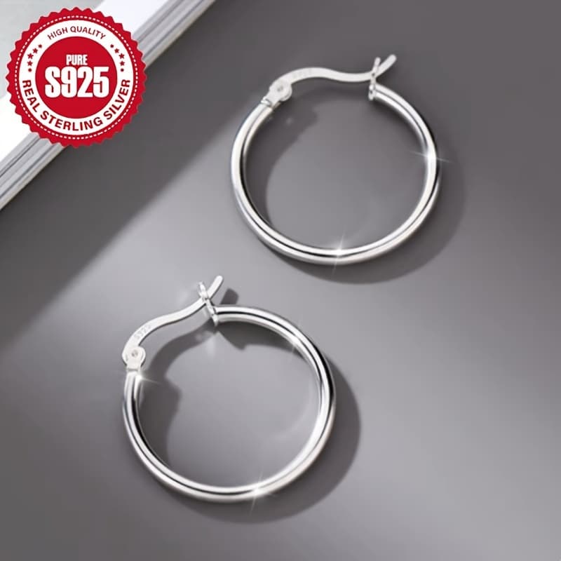 TEMU 1 Pair S925 Sterling Silver Hoop Earrings For Women, Simple Elegant Style, Daily & Gift Wear, All
