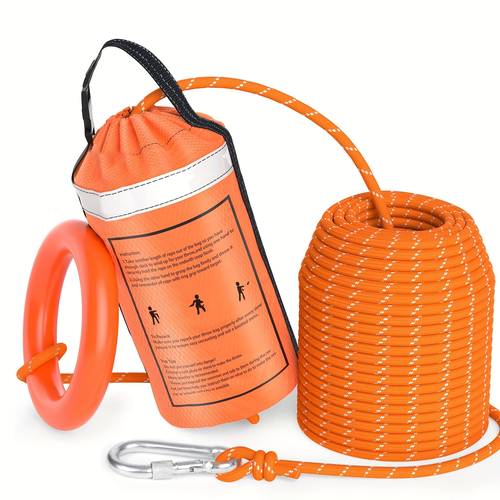TEMU 50/98ft Throw Bag, Reflective Floating Throw Bag For Kayaking, Rowing, Fishing, High-visibility Emergency Rope