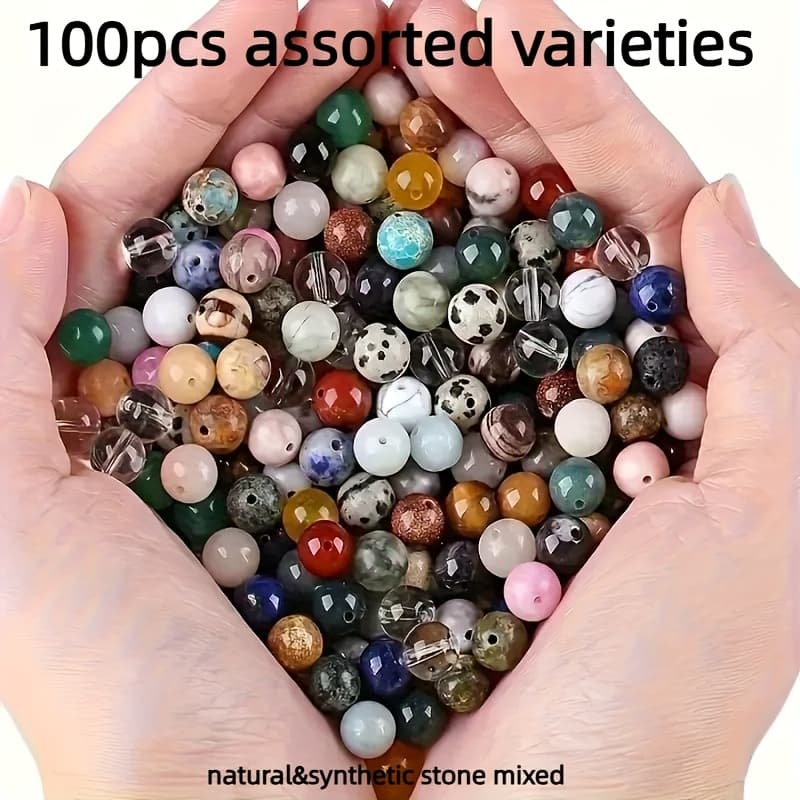 TEMU 100pcs Natural Stone Beads 8mm Assorted Varieties Loose Round Beads For Jewelry Making Diy Necklaces Bracelets Earrings Crafts
