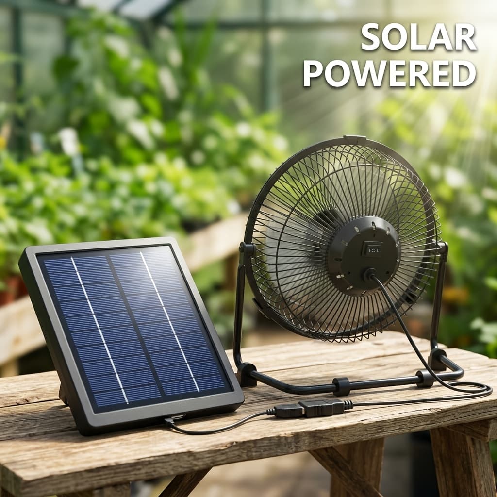 TEMU 5w Solar Panel Mini Greenhouse Fan Kit For Air Circulation, Quiet Sun-powered Cooling Blower For Gardening, Includes Usb Charging Option