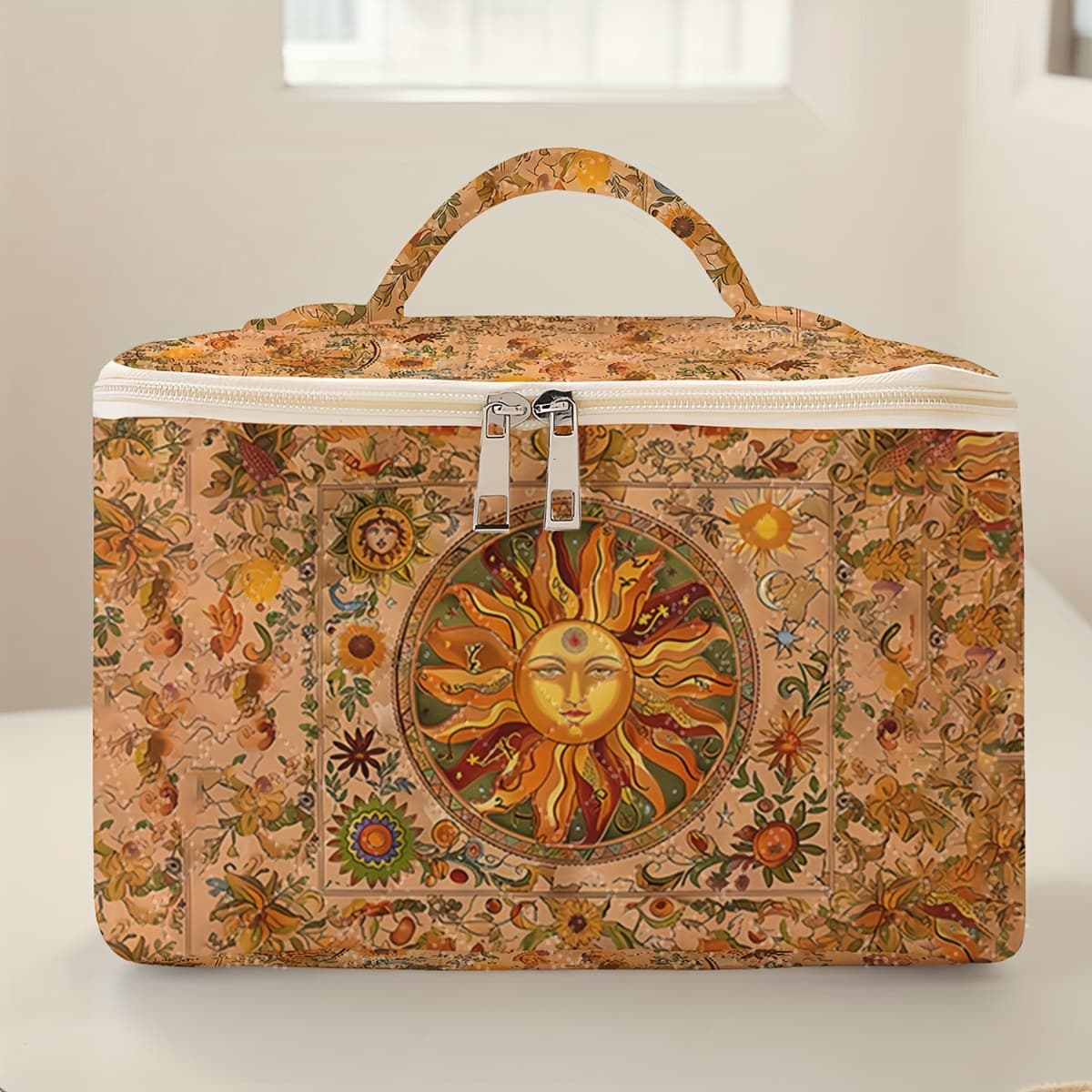 TEMU Pattern Sun Pattern Printed Makeup Bag, Brush And Accessory Storage Box Toolbox, Large Capacity Travel Toiletries Storage Bag, Cute And Fashionable Makeup Bag, Suitable For And Women