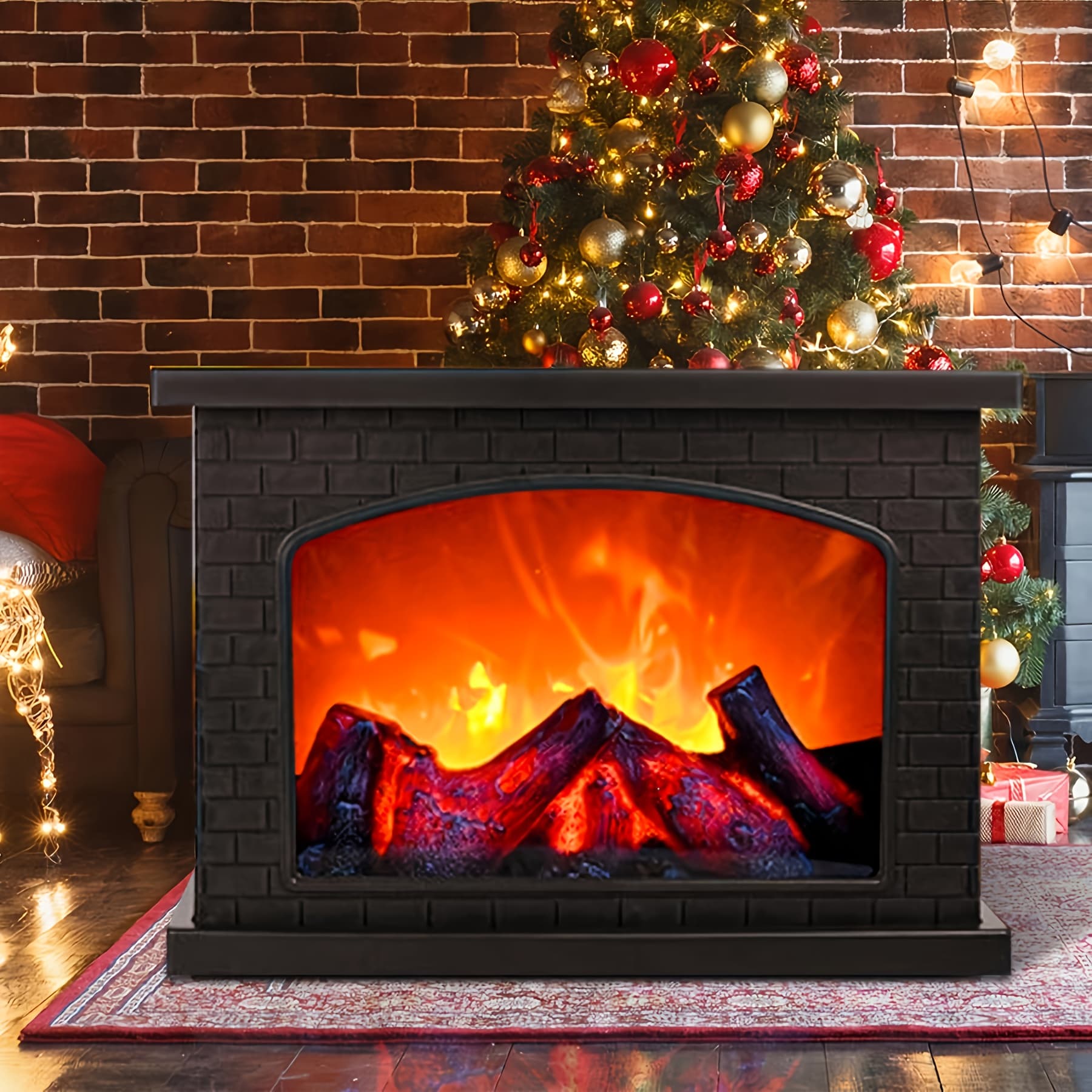 TEMU Large Square Simulated Charcoal Flame Fireplace Light, Battery And Usb Powered Vintage Style Indoor Patio Decoration Christmas Halloween Mood Lights